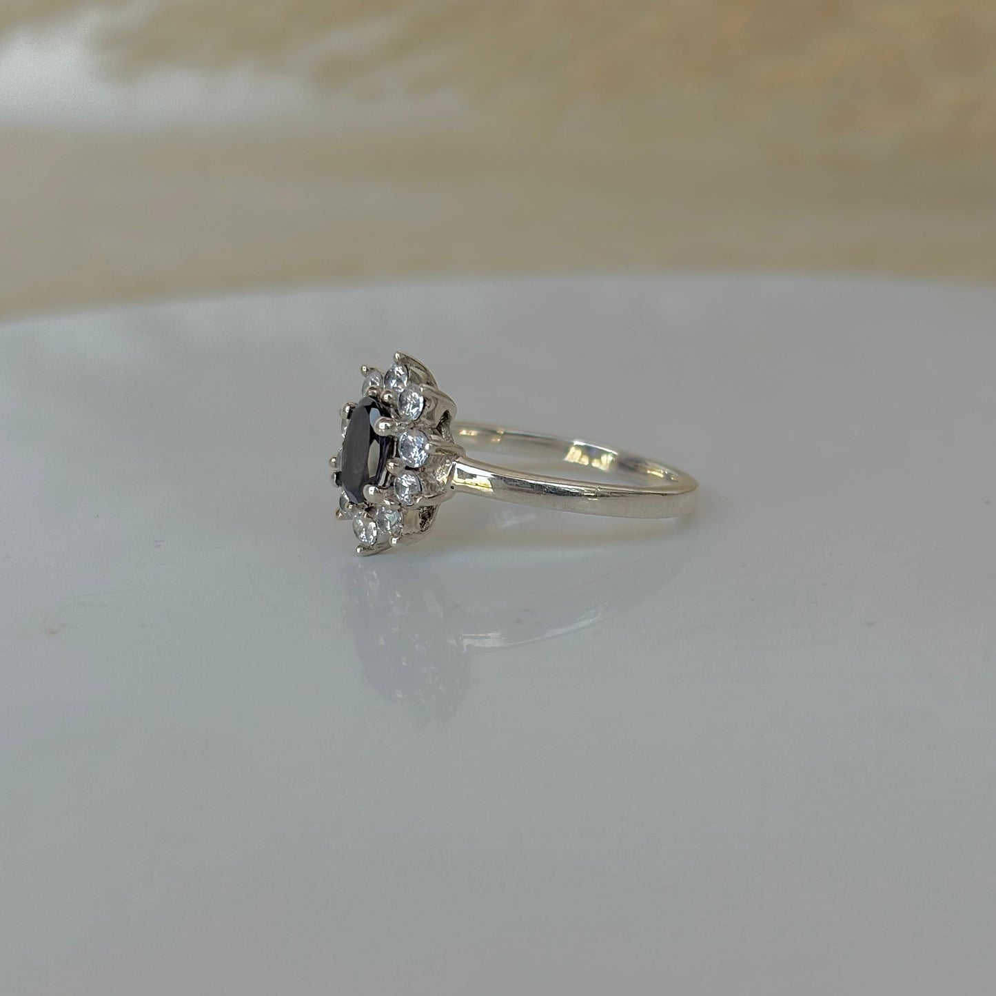 Natural Blue Sapphire Starburst Cluster Ring 925 Silver May Birthstone Dainty Gift
