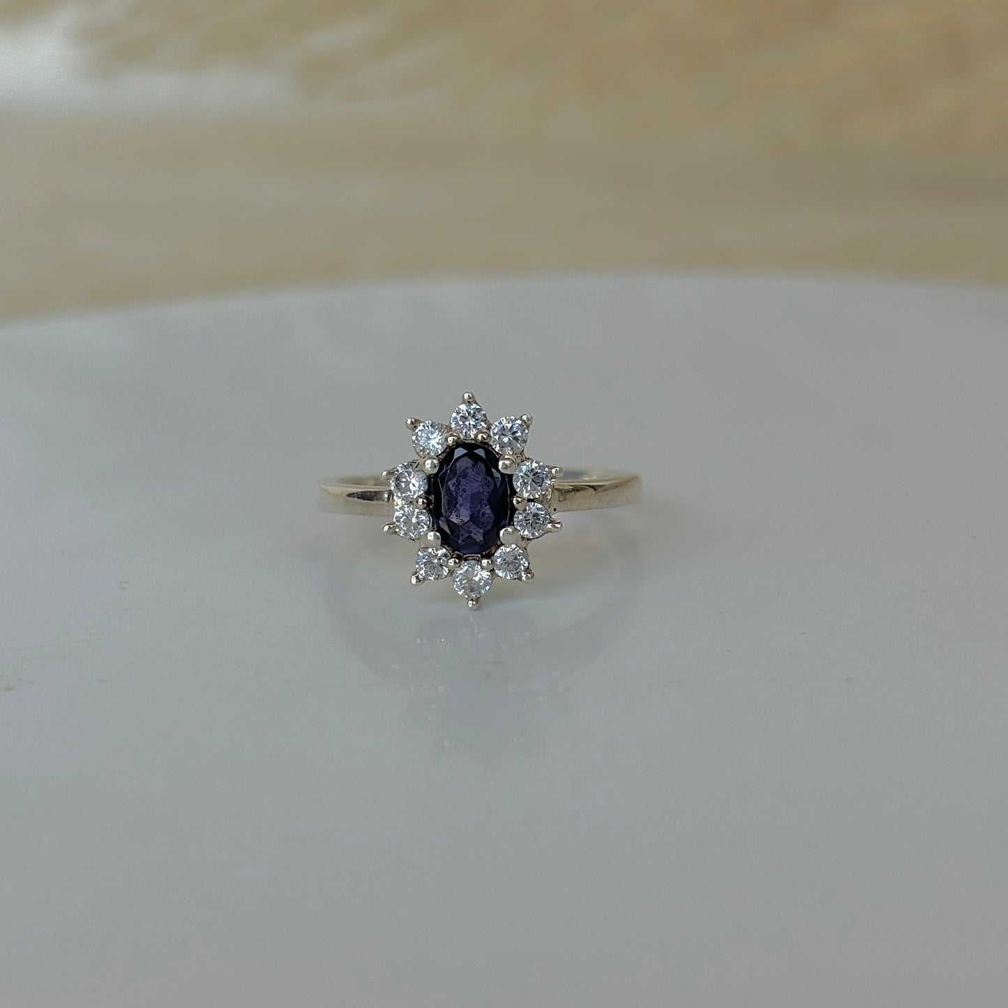 Natural Blue Sapphire Starburst Cluster Ring 925 Silver May Birthstone Dainty Gift