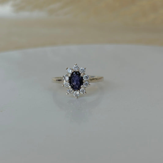 Natural Blue Sapphire Starburst Cluster Ring 925 Silver May Birthstone Dainty Gift