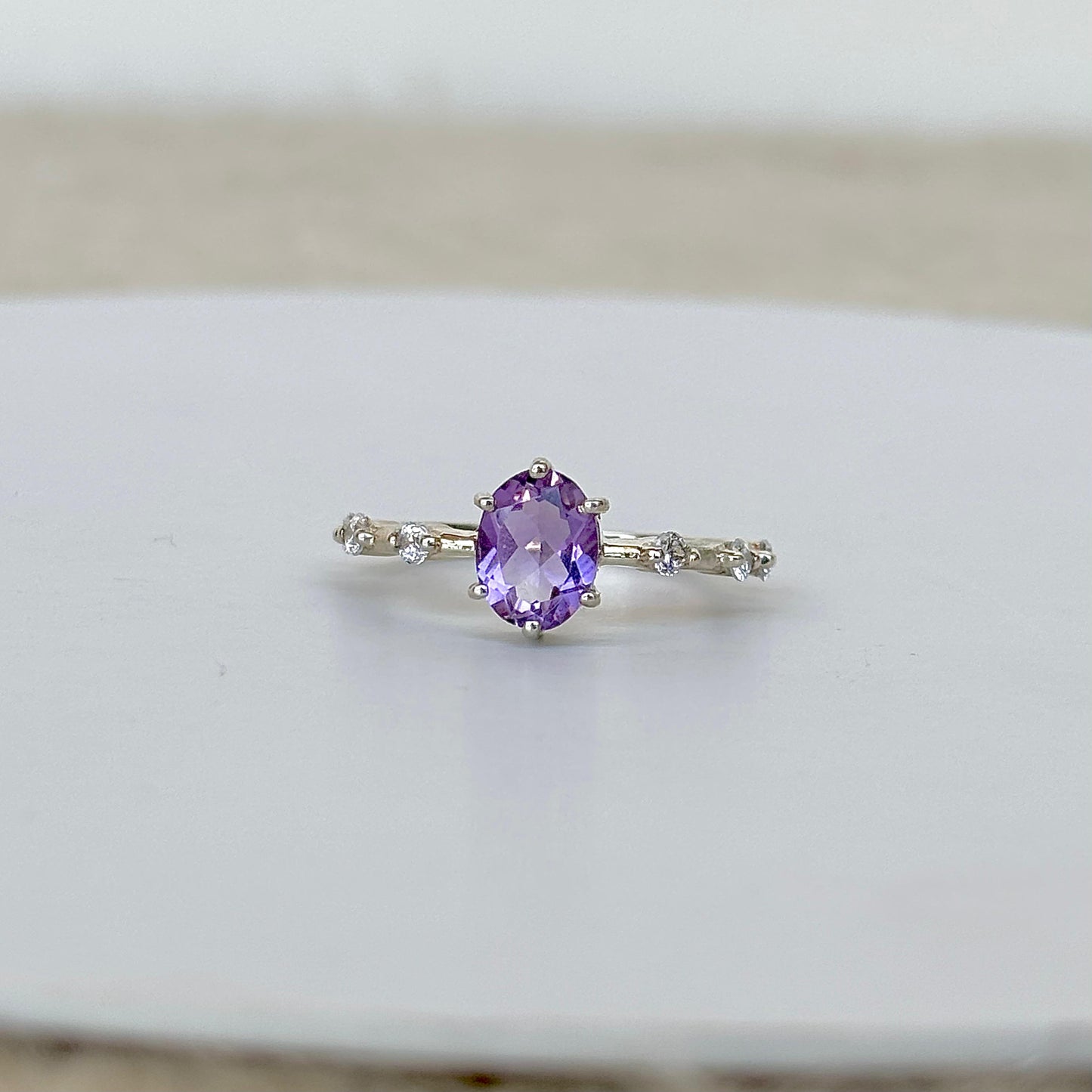 925 Sterling Silver Oval Cut Natural Amethyst Solitire Ring February Birthstone Gift For Her