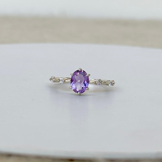 925 Sterling Silver Oval Cut Natural Amethyst Solitire Ring February Birthstone Gift For Her