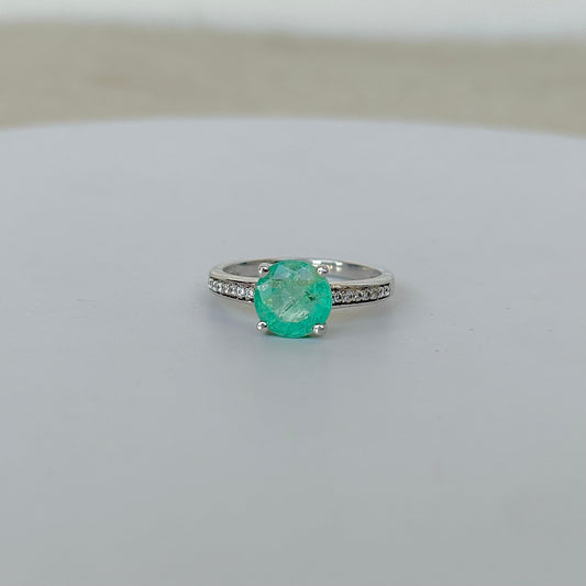 925 Silver Natural Round Shape Emerald Ring- May Birthstone