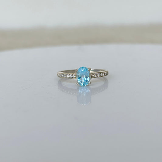 Azure Elegance: 925 Silver Natural Blue Topaz Ring for Her