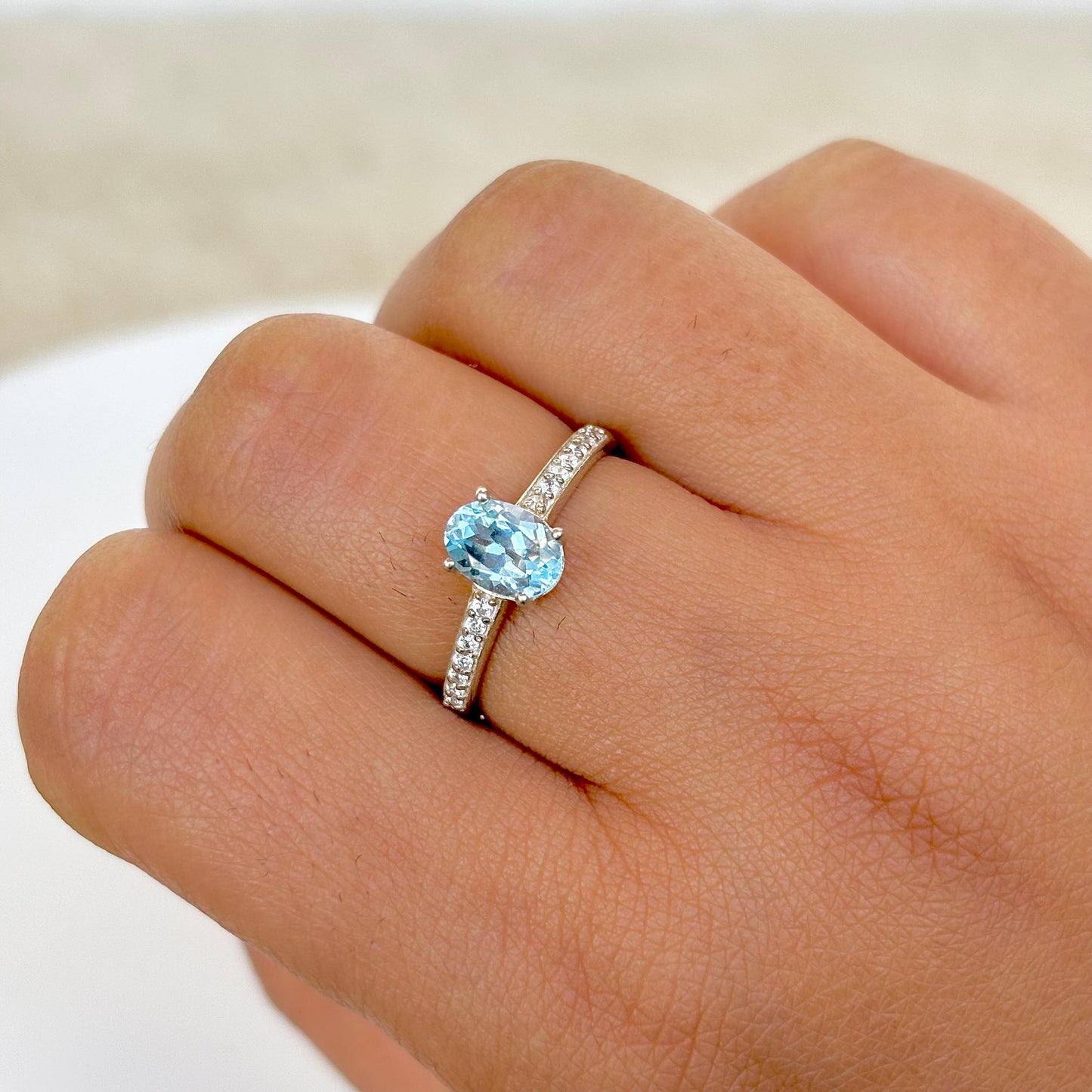 Azure Elegance: 925 Silver Natural Blue Topaz Ring for Her