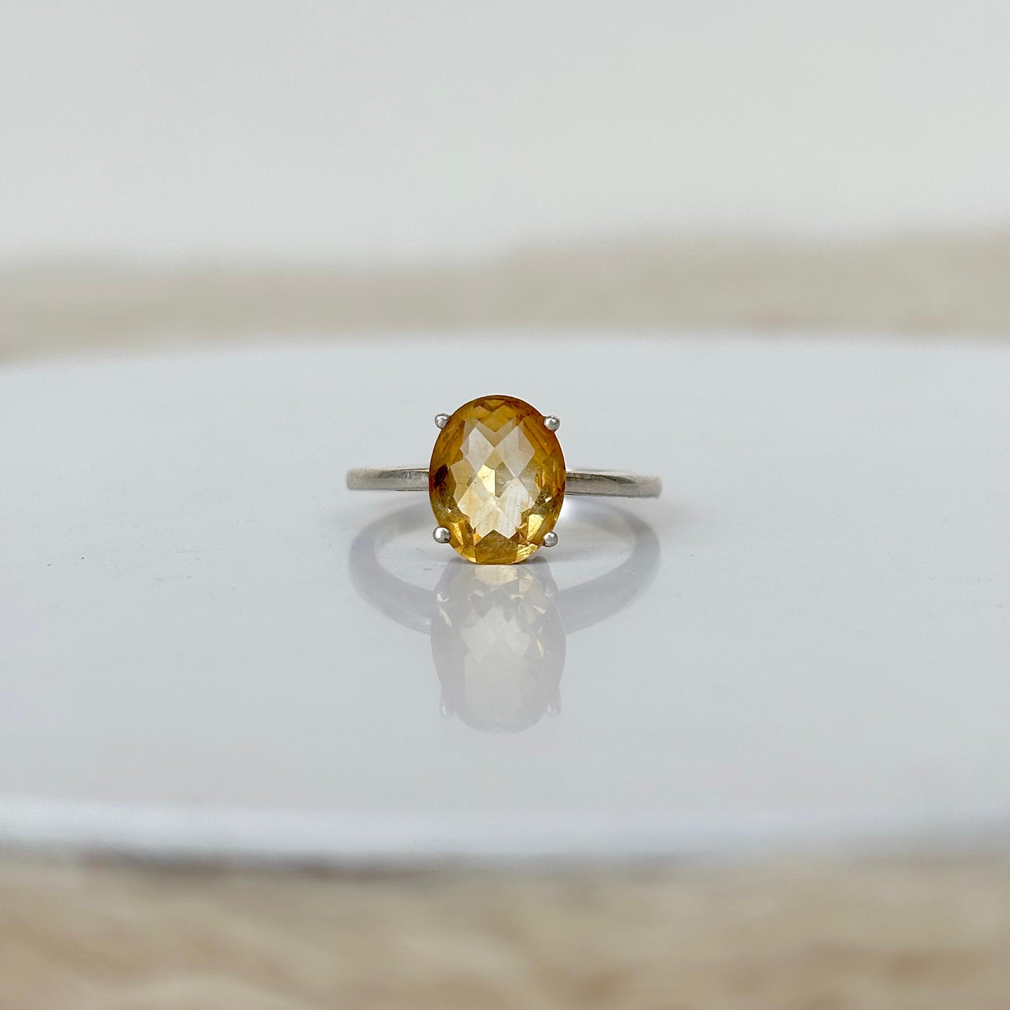 925 Pure Silver Golden Citrine Solitaire Ring