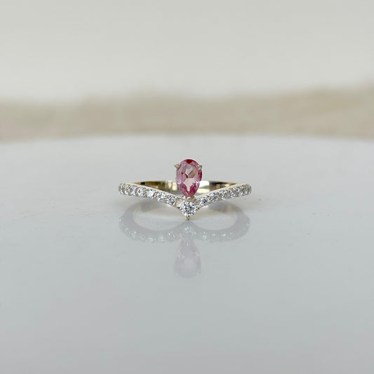 925 Pure Silver Natural Pink Tourmaline Crown Ring