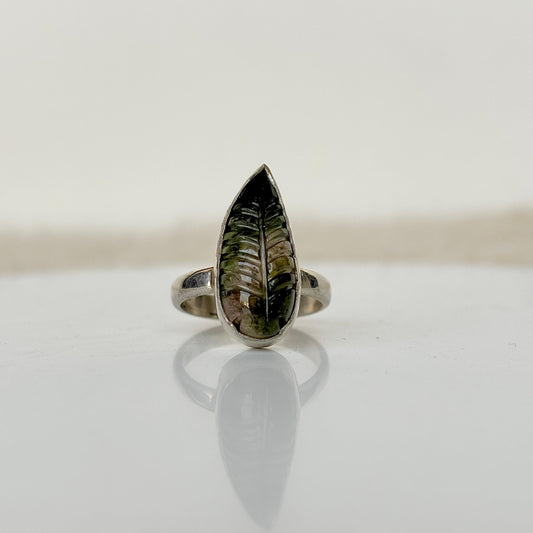 925 Pure Silver Handcrafted Watermelon Tourmaline Leaf-Cut Ring