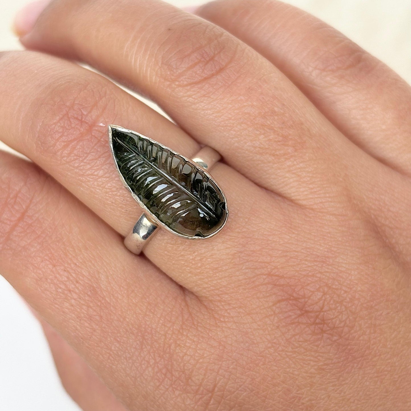 925 Pure Silver Handcrafted Watermelon Tourmaline Leaf-Cut Ring