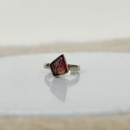 925 Pure Silver Handcrafted Watermelon Tourmaline Leaf Cut Ring