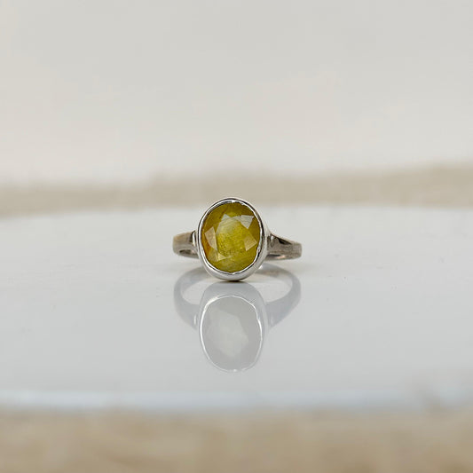 Flawless Natural Yellow Sapphire Ring 925 Pure Silver Oval Cut September Birthstone