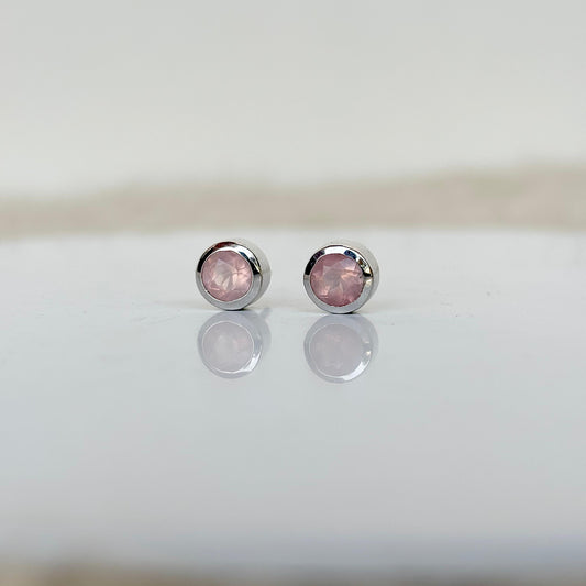925 Pure Silver Natural Rose Quartz Studs
