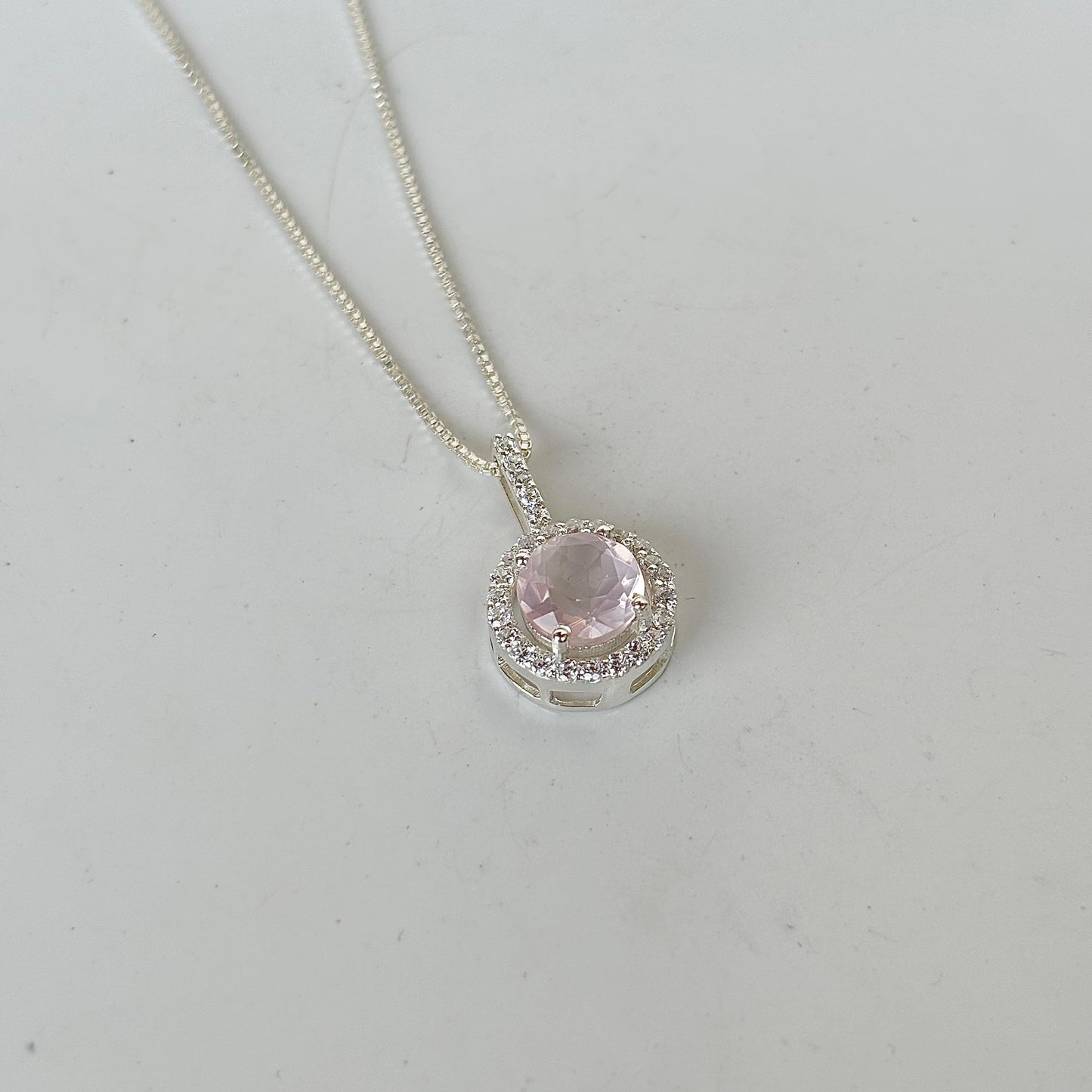 925 Silver Natural Rose Quartz Pendant Necklace