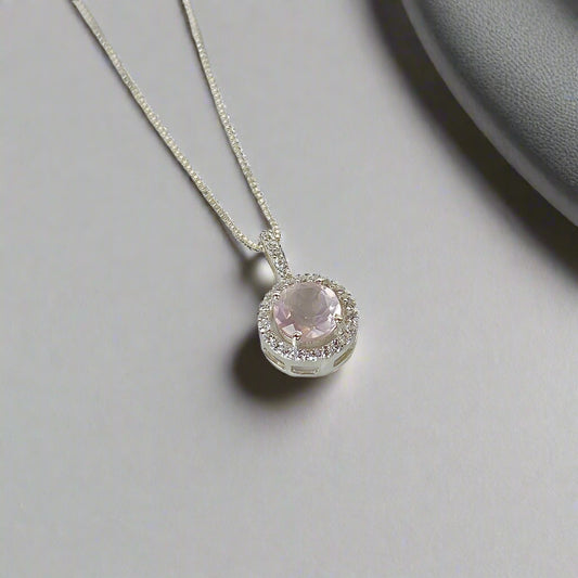 925 Silver Natural Rose Quartz Pendant Necklace