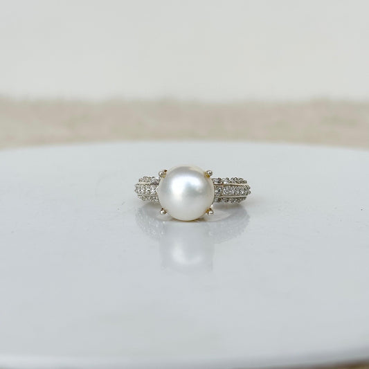 Art Deco Natural Freshwater Pearl 925 Silver June Birthstone Ring Gift For Her