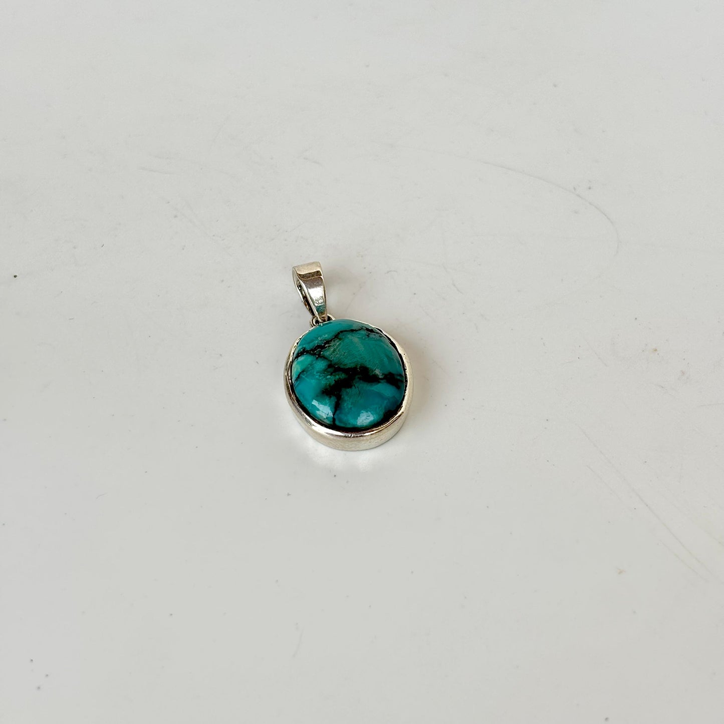 925 Pure Silver Natural Blue Turquoise Pendant Necklace