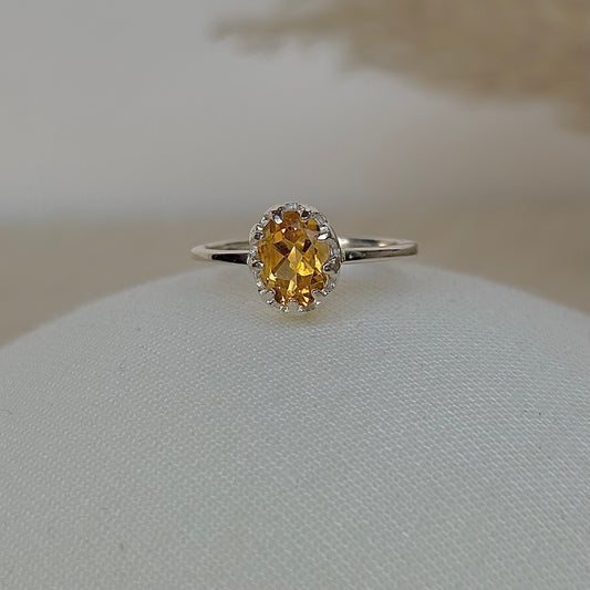 925 Sterling Silver Oval Cut Natural Citrine Ring