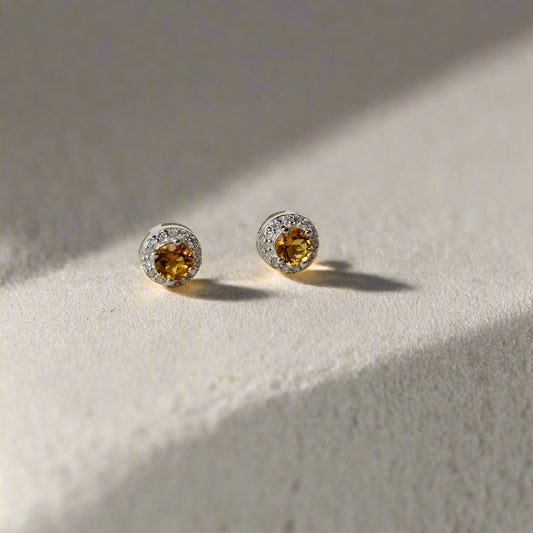 925 Pure Silver Natural Round Cut Citrine Earrings