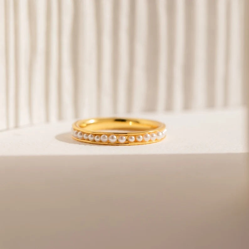 925 Pure Silver Pearl Beaded Minimalist Stacking Ring