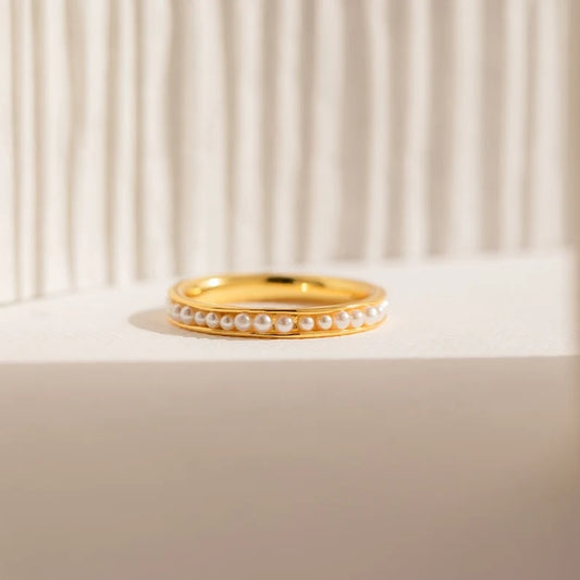 925 Pure Silver Pearl Beaded Minimalist Stacking Ring