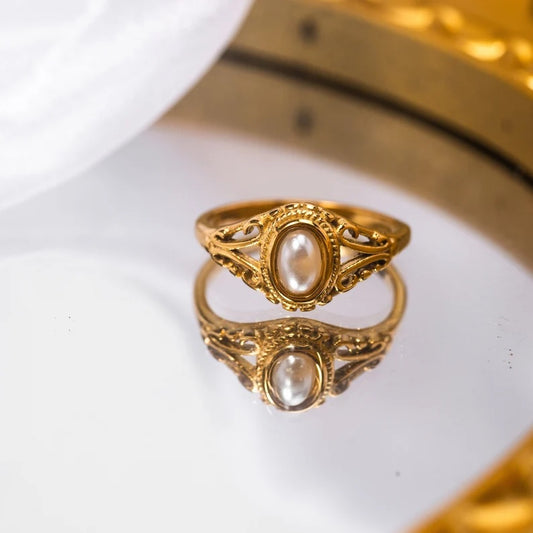 925 Pure Silver Natural Yellow Gold Plated Pearl Victorian Style Ring