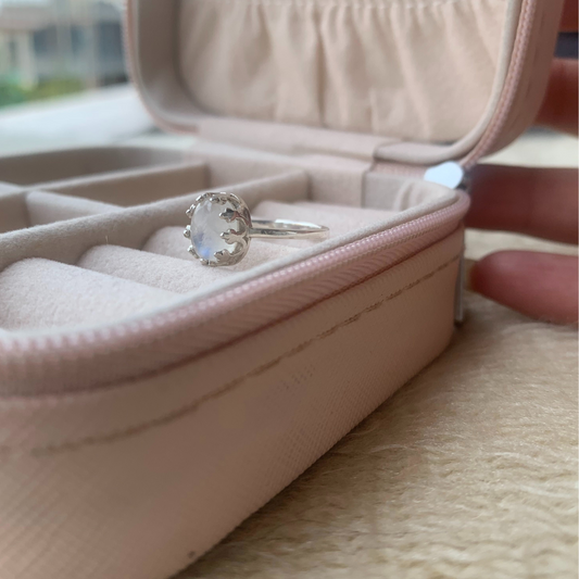 925 Silver Natural Rainbow Moonstone Ring