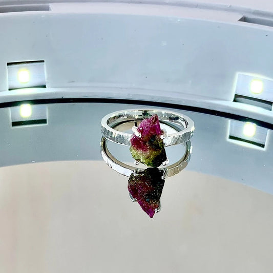 Watermelon Tourmaline 925 Pure Silver Ring