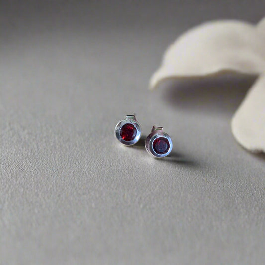 925 Silver Natural Garnet Studs
