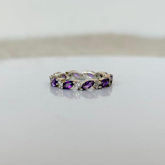 925 Pure Silver Natural Amethyst Eternity Band