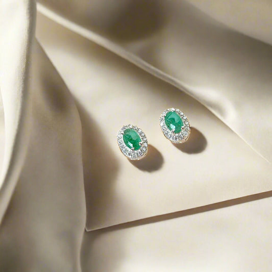 925 Pure Silver Natural Emerald Oval Cut Earrings