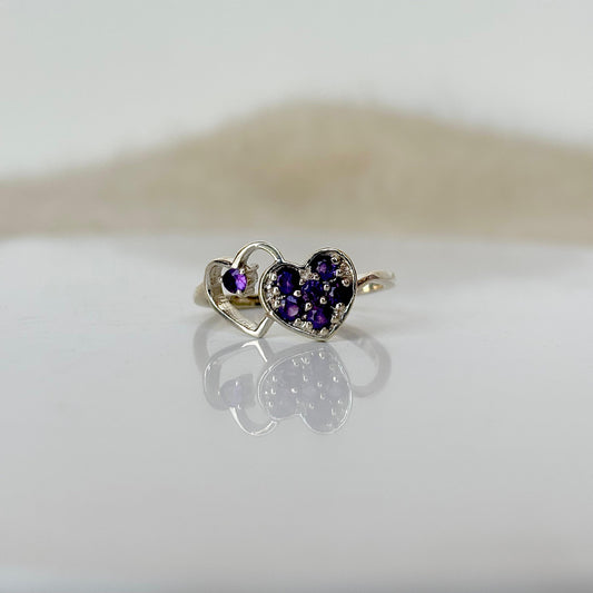925 Pure Silver Natural Amethyst Heart Love Ring