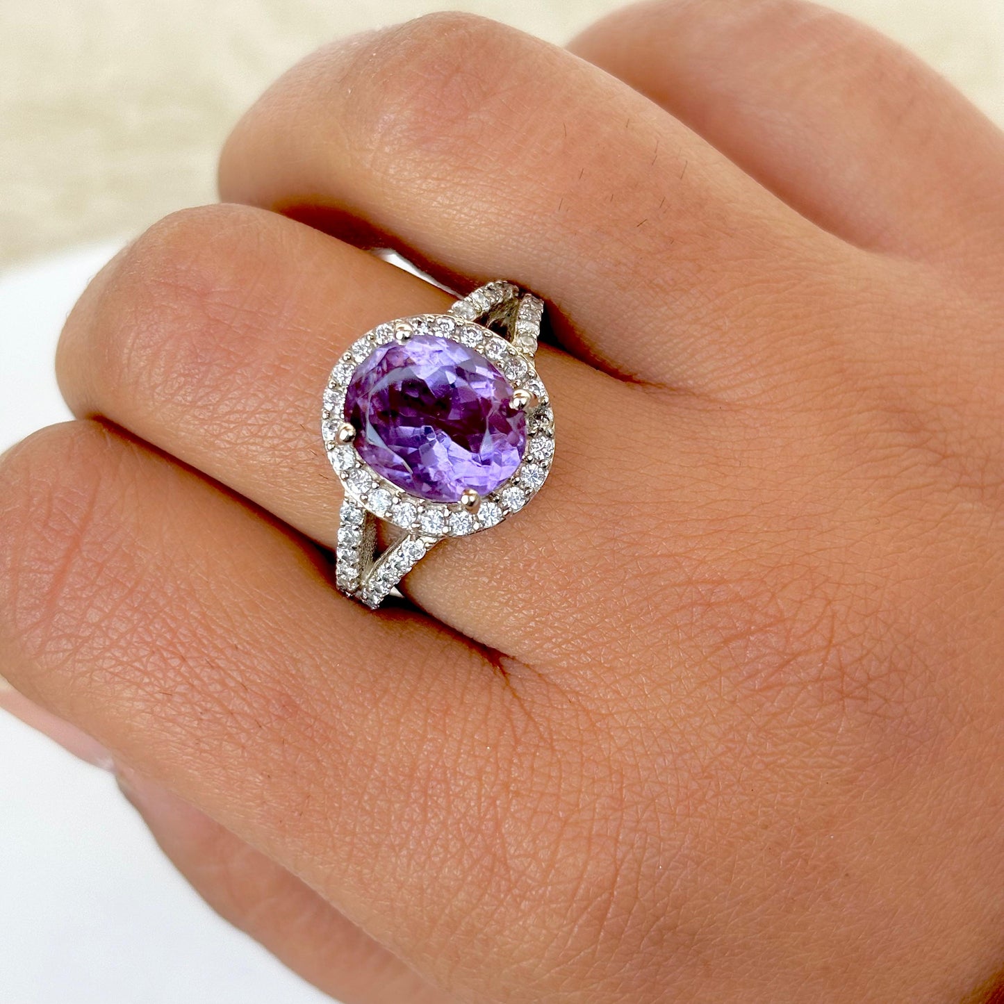 925 Pure Silver Natural Amethyst Oval Cut Ring