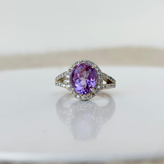 925 Sterling Silver Natural Amethyst Oval Cut Ring