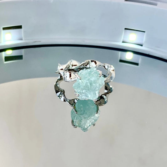 Raw Natural Aquamarine Classic Twisted Weave 925 Pure Silver Ring
