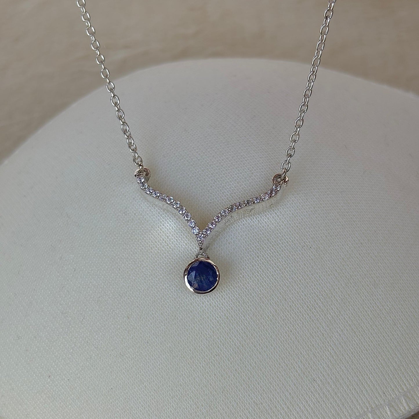 925 Pure Silver Natural Blue Sapphire Necklace