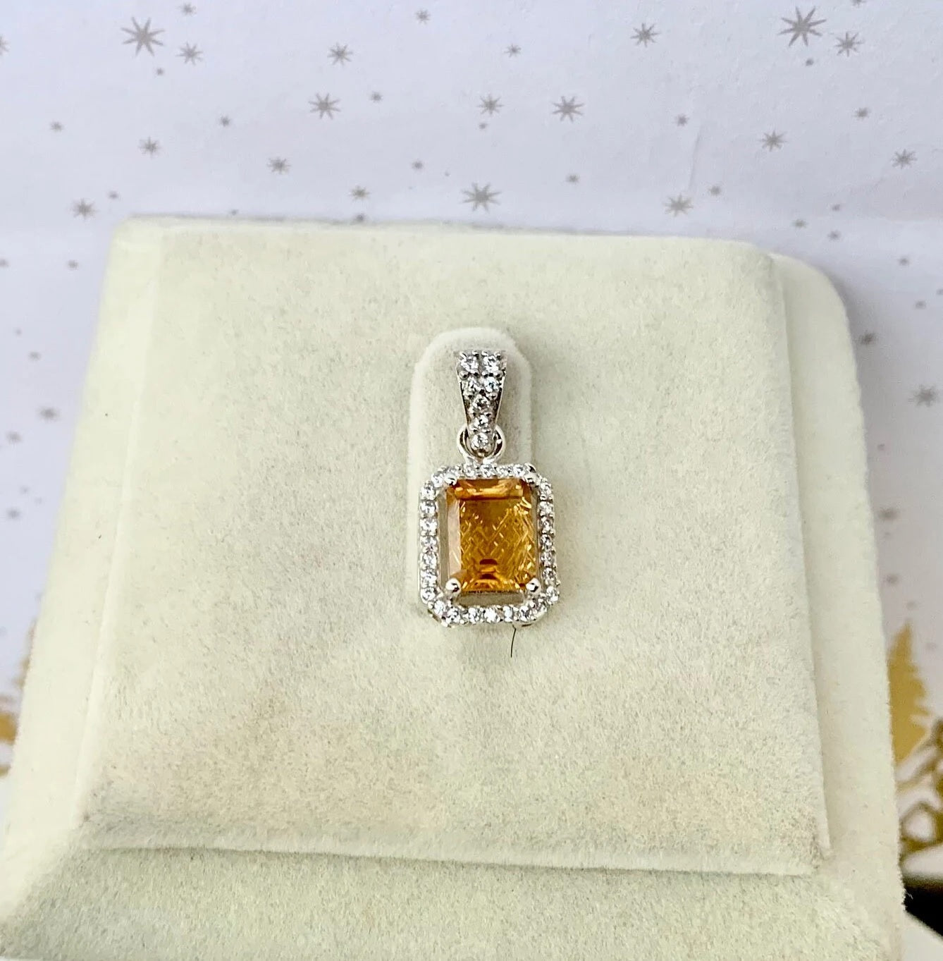 Elegant Carved Citrine Birthstone Pendant 925 Pure Silver