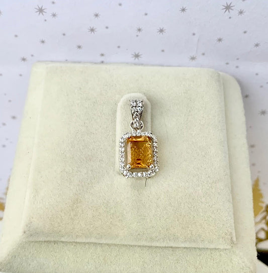 Elegant Carved Citrine Birthstone Pendant 925 Pure Silver