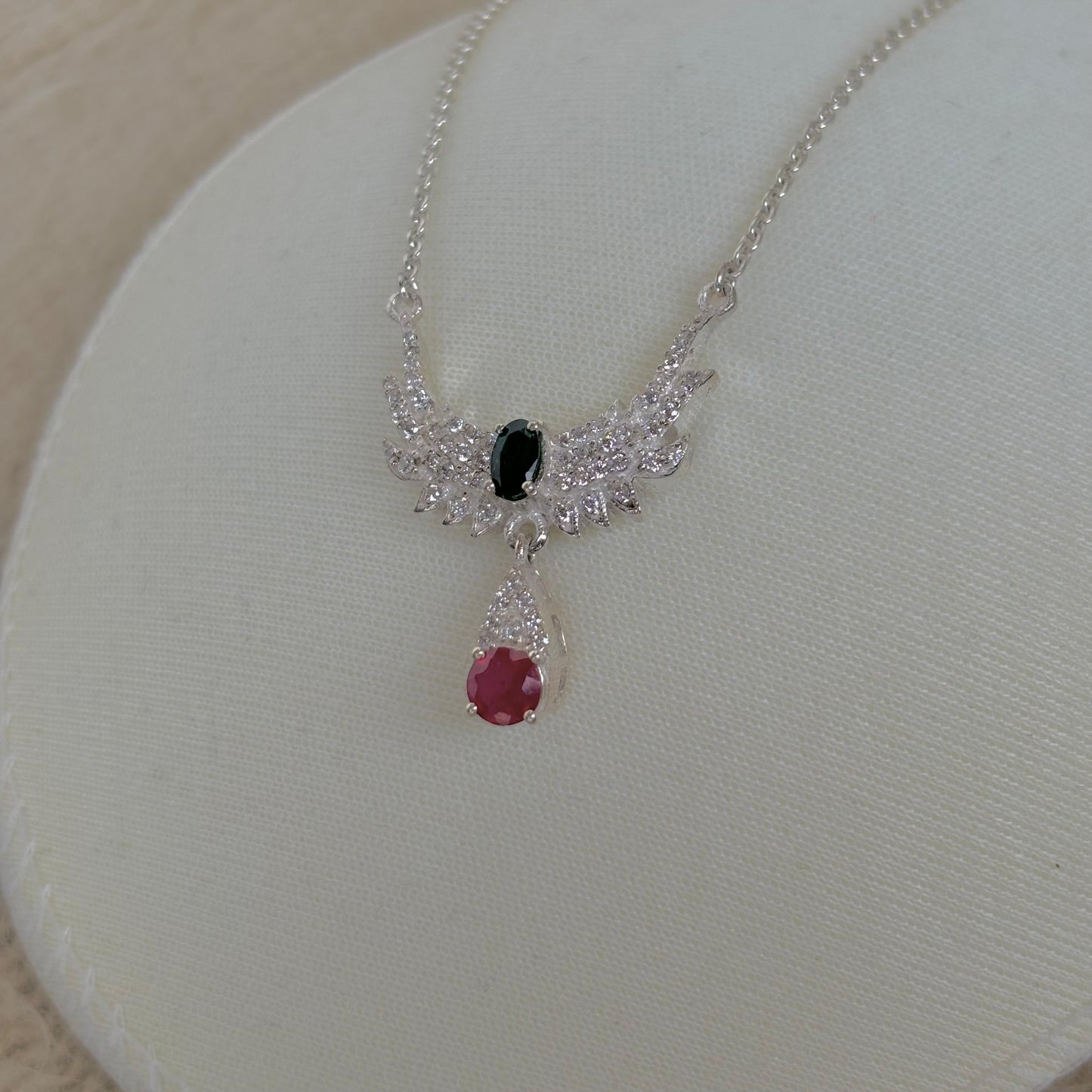 925 Pure Silver Natural Emerald Ruby Necklace