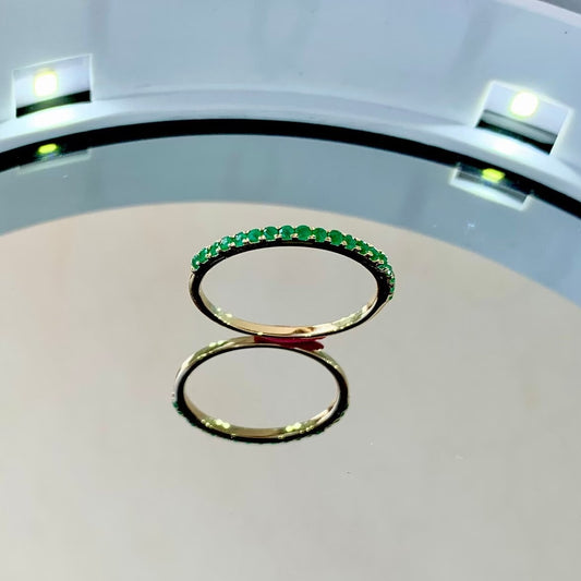 Natural Emerald Half Eternity Band 14K Yellow Gold Ring