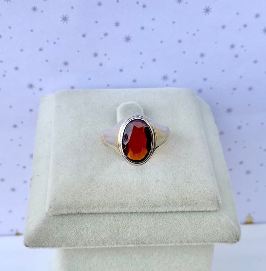 Natural Hessonite Oval Cut Solitaire Men's Ring 925 Silver Statement Ring