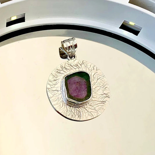 925 Pure Silver Watermelon Natural Ruby Pendant