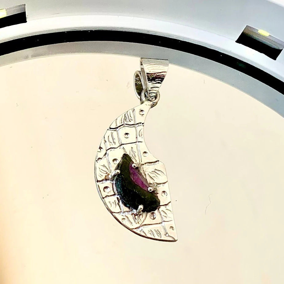925 Pure Silver Watermelon Natural Ruby Pendant
