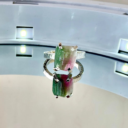 Natural Watermelon Tourmaline 925 Pure Silver Ring