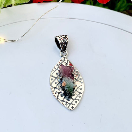 Handcrafted Watermelon Tourmaline 925 Pure Silver Pendant