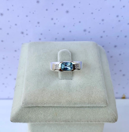 Natural Blue Topaz Octogen Cut Solitaire Men's Ring 925 Silver Statement Ring