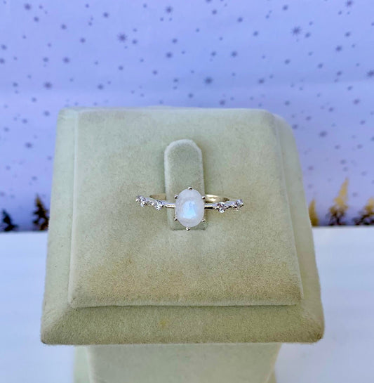 Rainbow Moonstone June Birthstone Oval Cut 925 Sterling Silver Ring Unique Gift For Her
