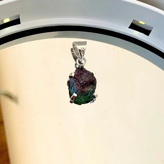Watermelon Tourmaline 925 Pure Silver Pendant