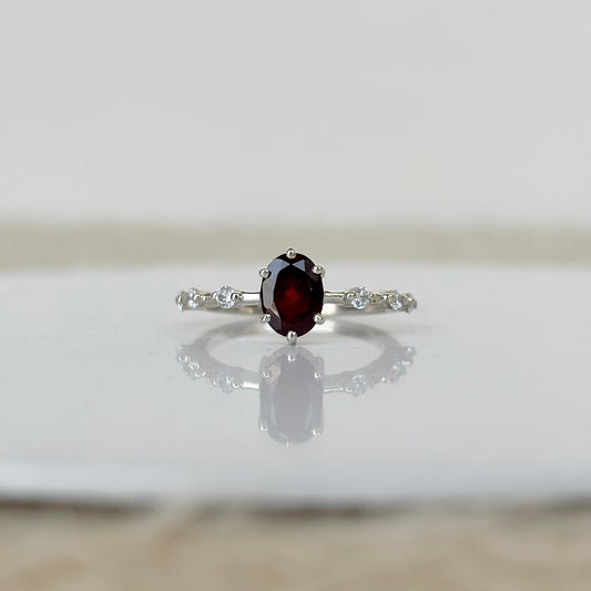 925 Sterling Silver Natural Oval Shape Garnet Ring -January Birthstone