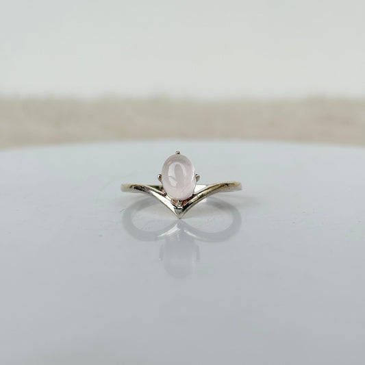 925 Pure Silver Natural Rose Quartz Oval Cut Crown Ring