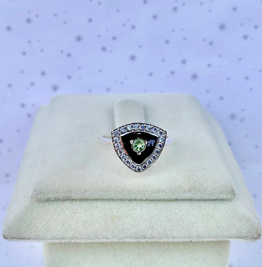 925 Pure Silver Natural Peridot Trilliant Statement Ring